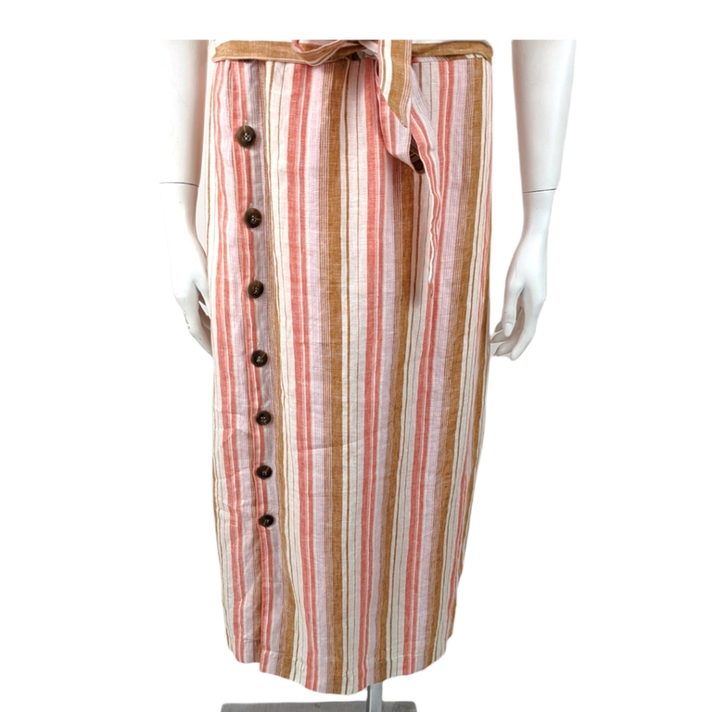 Joie Khari Linen Striped Midi Dress L Coral White Sleeveless Button Stripe - Picture 4 of 10